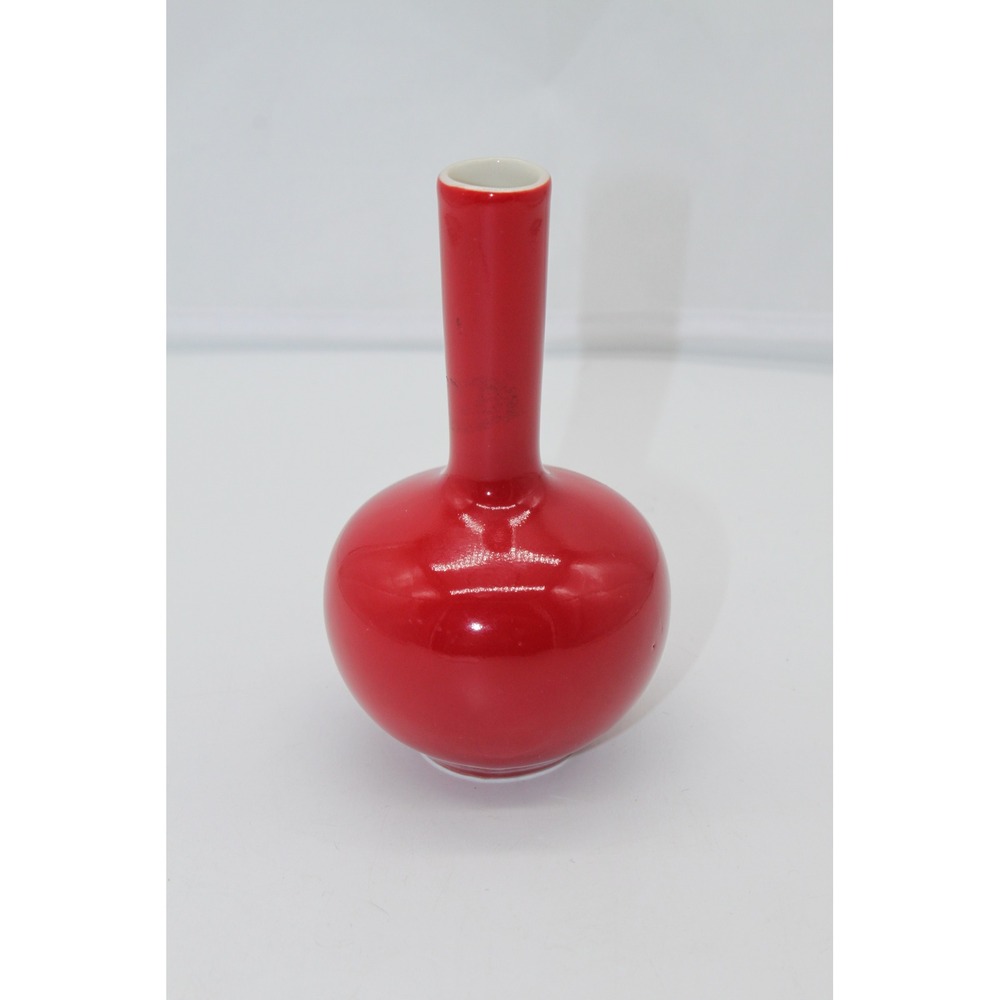Vtg MCM Collectible Asahi Japan Vibrant Red Glazed Ceramic Bud Vase